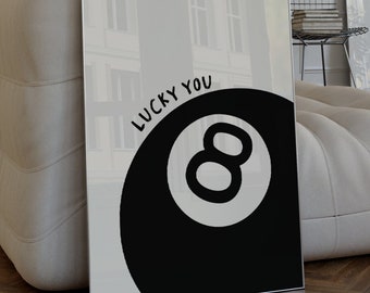Lucky Me Blue 8 Ball Wall Art – Playful Minimal Printable Poster For Game Room Or Teen Decor