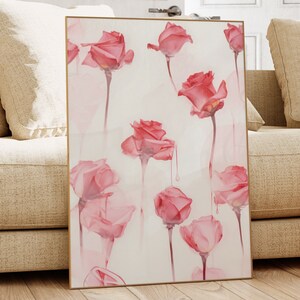 Pink Rose Wall Art, Preppy Room Decor, Trendy Aesthetic Poster, Coquette Dorm Decor, Girly Wall Art, Teen Bedroom Art, Digital Download