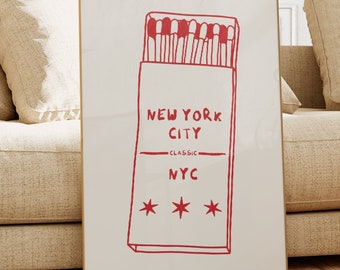 Vintage NYC Matchbox Art Print: Retro 70s Bar Decor (Digital Download)