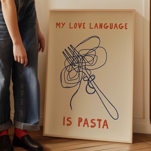 My Love Language Is pasta print, eetkamer decor, moderne pastakunst, foodie pastaliefhebbers decor, Italiaans eten poster, digitale download