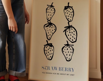 Strawberry Kitchen Print: Retro Food Art, Playful Wall Decor (Digital Download)