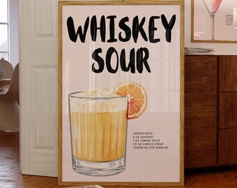 Whiskey Sour Recipe Print: Bar Cart Decor (Digital Download)