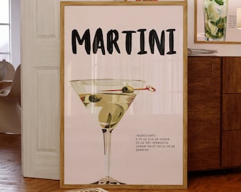 Martini Recipe Print: Classic Cocktail Bar Cart Decor (Digital Download)