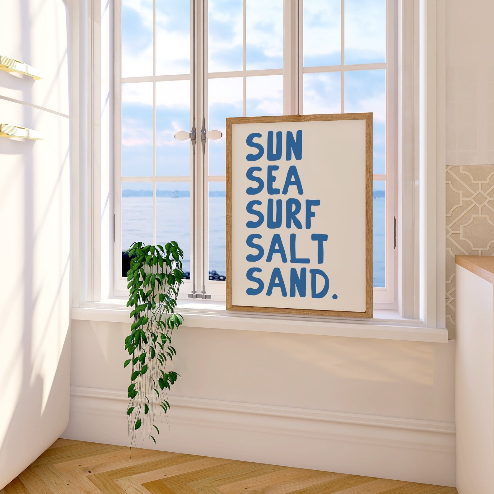 Sun Sea Sand Poster Soft Blue Print, Trendy Coastal Wall Art, Beach ...