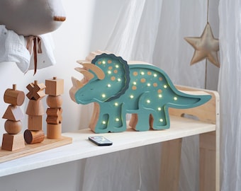 Wooden Dinosaur Night Light: Triceratops Kids Room Decor, Handmade