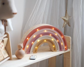 Lampka Nocna Tęcza | Drewniana Lampka do Pokoju Dziecka | Ręcznie Robiona Dekoracja | Prezent dla Malucha | Montessori