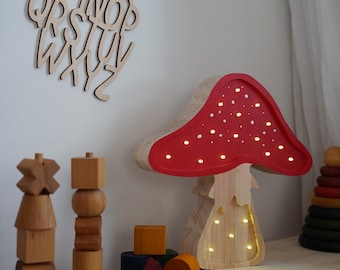 Handmade Wooden Mushroom Night Light: Nursery Lamp, Forest Decor