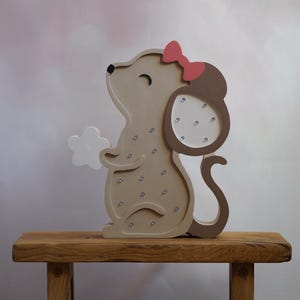 wooden mouse night lamp for kids, wood nursery lights, handmade decor children lamp, kid decoration, kid furniture, toddler, baby room