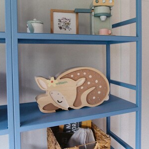 Personalized Wooden Deer Night Light for Kids – Handmade Nursery Lamp, Safe Eco Gift for Baby & Toddler Room - Woodland Whimsy
