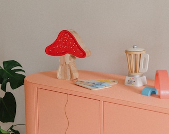 Lámpara de noche de madera con forma de hongo hecha a mano: decoración de guardería forestal