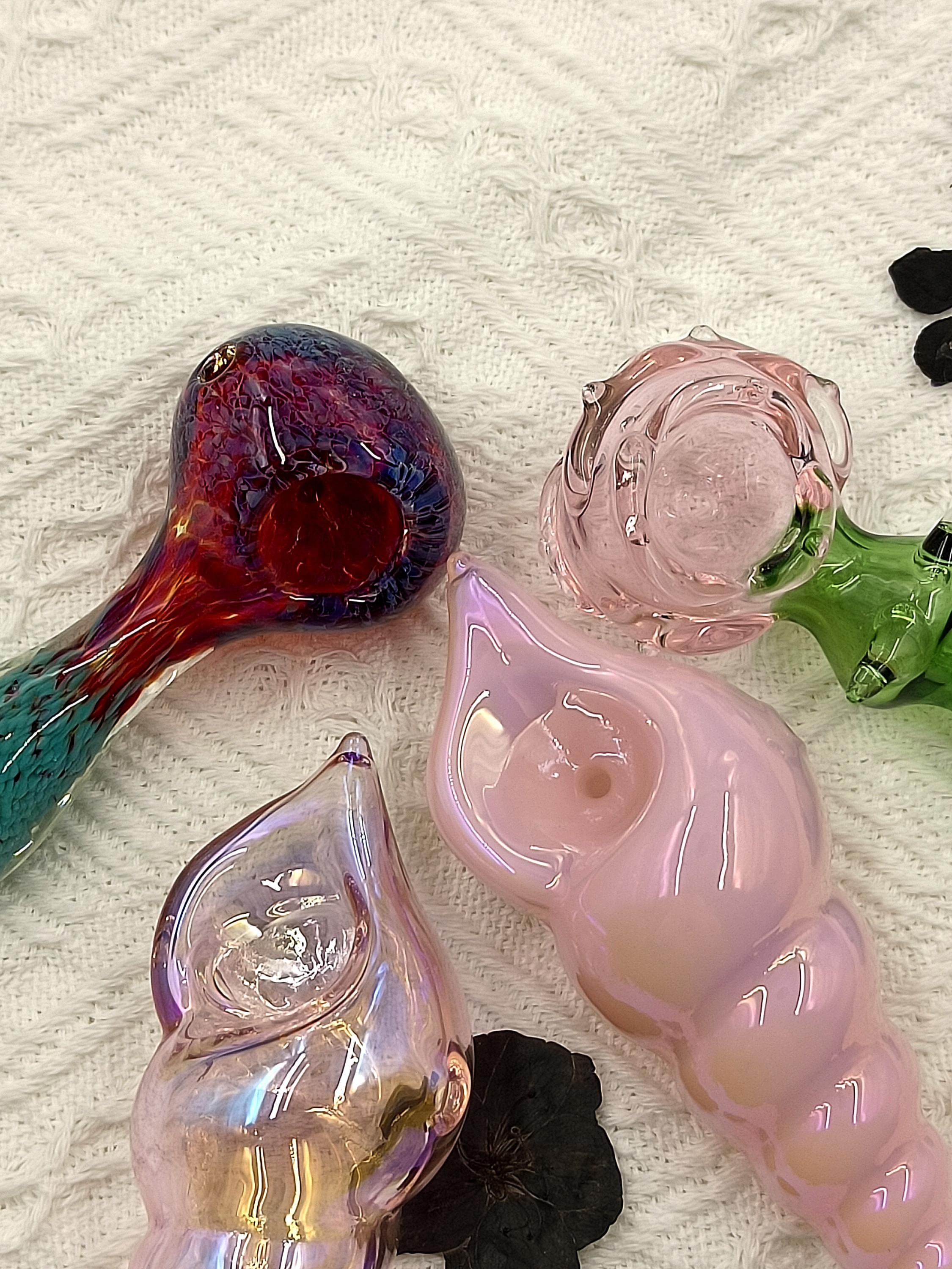 Rose Glass Pipe, Purple Glass Pipe, Pink Pipe,Spoon-Shaped Pipe, Handmade Glass Pipe, Cute Girl Bowl, Cool Gift