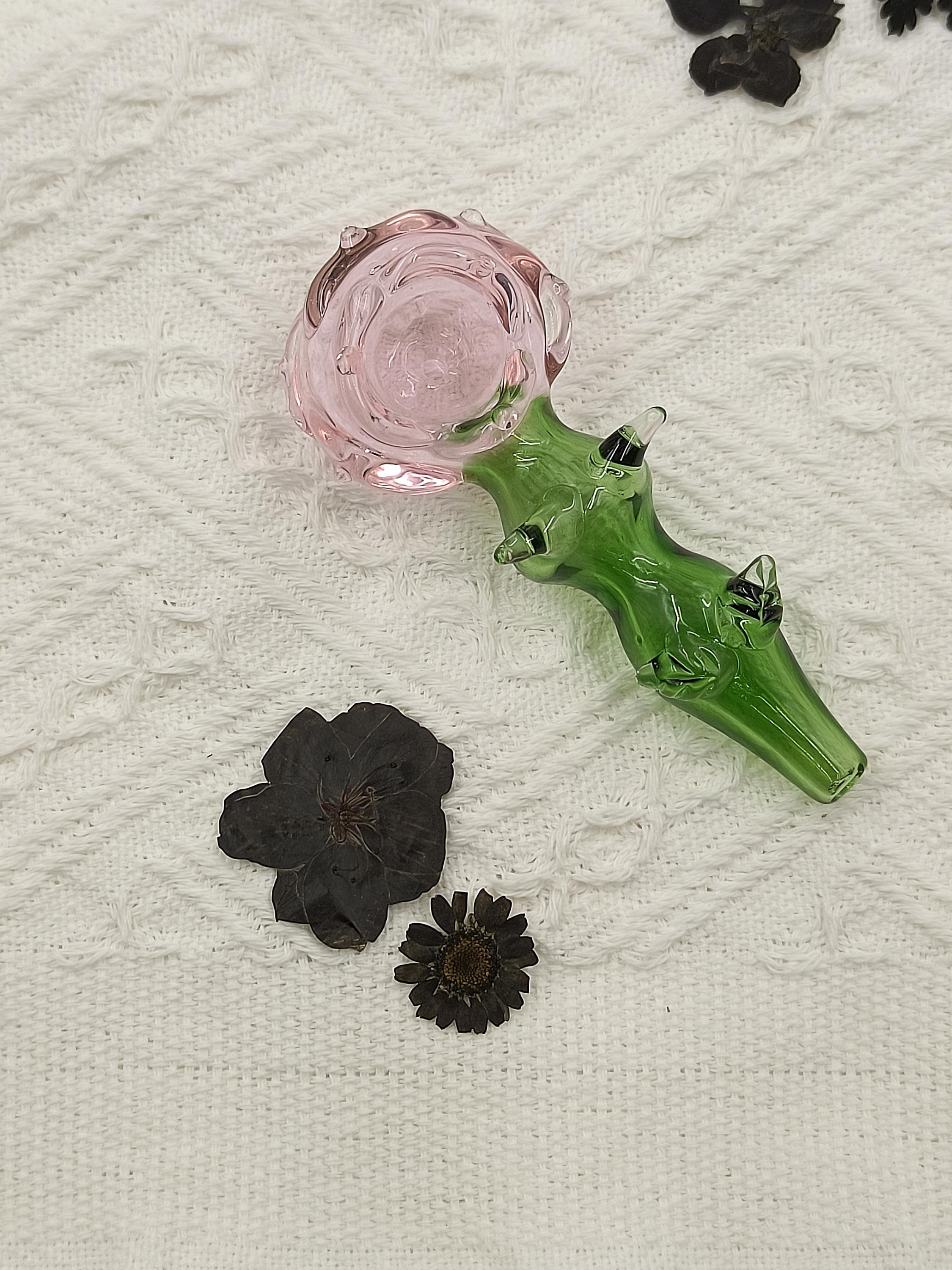 Rose Glass Pipe, Purple Glass Pipe, Pink Pipe,Spoon-Shaped Pipe, Handmade Glass Pipe, Cute Girl Bowl, Cool Gift