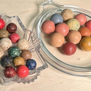 28 Antique China Marbles - Fancy and Plain Rare Collectible Sz Mix, All Unique