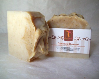 Organic Calendula Oatmeal Bar Soap - Fragrance Free - Shea Butter Soap with Cocoa Butter, sensitive skincare