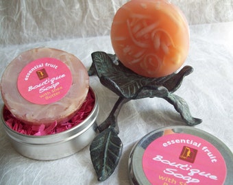 Essential Fruit Soap Artisan handcrafted glycerin soap with shreds in metal tin