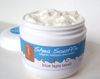 Body Butter Organic Whipped Shea Blue Lapis Lazuli Fragrance 4oz - Bath and Beauty -Unisex Skincare -Shea Souffle'