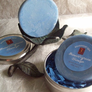 Essential Spa Dead Sea Salt Soap handcrafted artisan soap in a metal tin