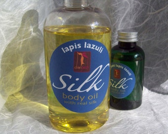 Organic 2 oz. Body Oil with silk amino acids, luxury moisturizing, exotic Lapis essential oil fragrance