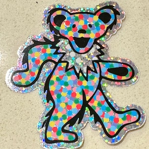 Adesivo de glitter com confete de urso dançante Grateful Dead nº 1 Urso marchando ENVIO RÁPIDO