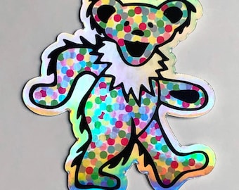 Grateful Dead Confetti Dancing Bear Holografische Sticker Marching Bear SNELLE VERZENDING