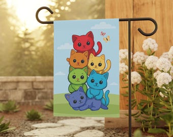 Rainbow Pride Cat Yard Flag