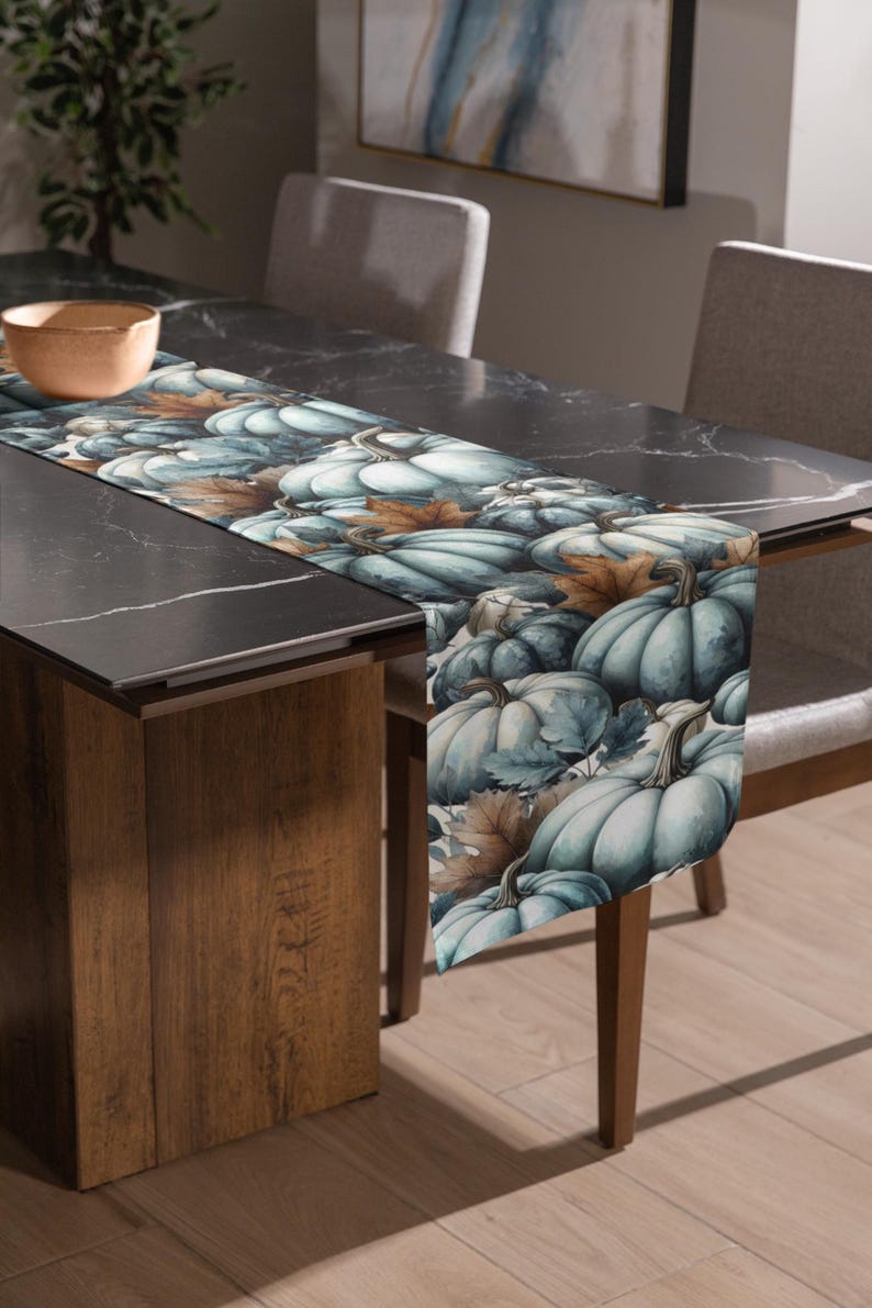 Thanksgiving Decor, Fall Dining Decor, Navy Pumpkins Table Runner
