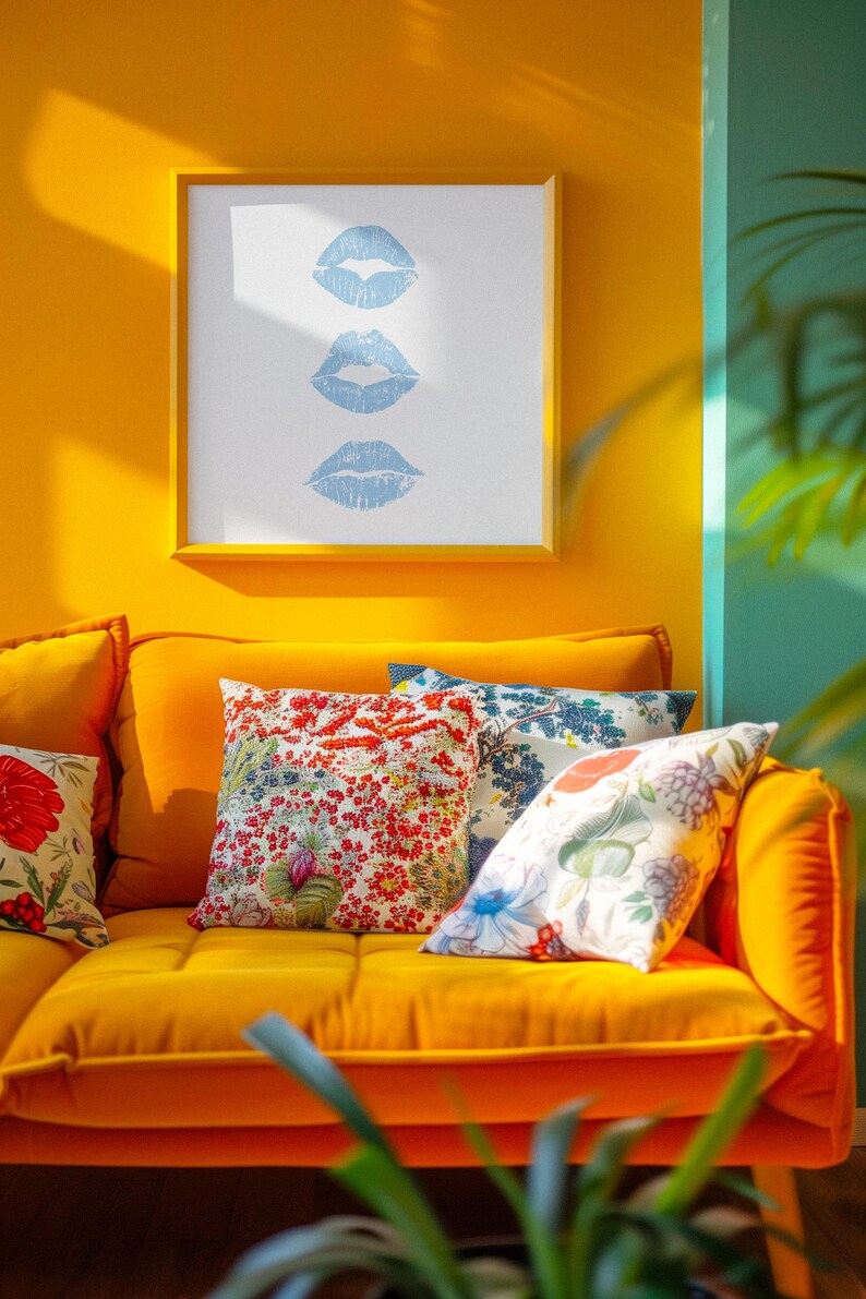 Chic Blue Lips Art Prints, Trendy Fashion Decor, Digital Download for