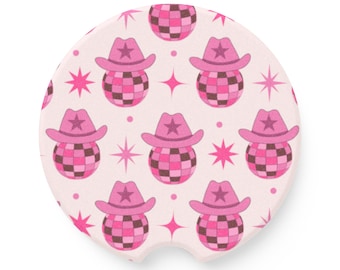 Disco Cowgirl Car Coaster Set - Funky Vehicle Accessories - Choose 1 or 2! Car Accessories, Vehicle Coasters
