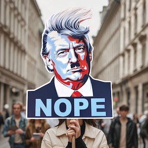 Anti Trump Protest Sign Nope To Fascism: Big Face Cutout on a Stick image 1