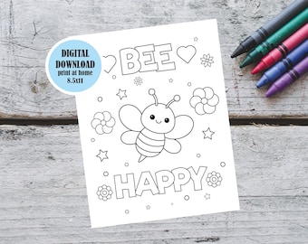 Bee Happy Coloring Page: Fun Printable Activity (PDF Download)