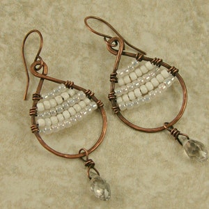 Wire Wrapped White Teardrop Earrings, Wire Wrapped Earrings, Dangle Earrings image 1