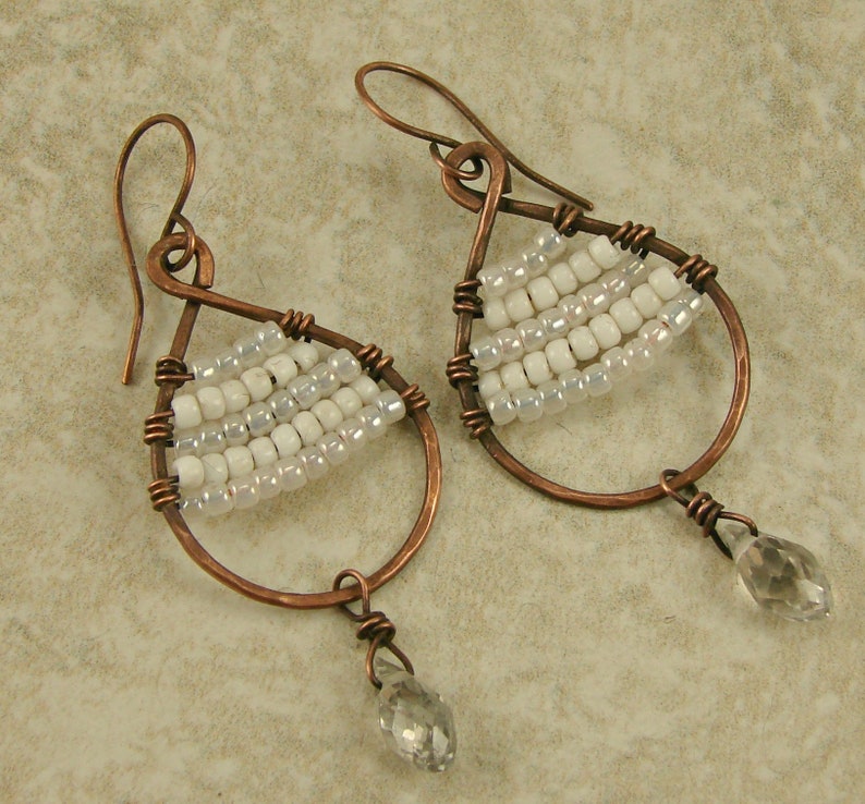 Wire Wrapped White Teardrop Earrings, Wire Wrapped Earrings, Dangle Earrings image 1