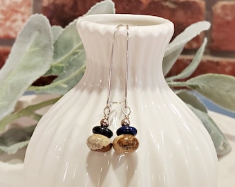 Lapis and Picture Jasper Sterling Silver Dangle Earrings, Lapis Earrings, Picture Jasper Earrings, Sterling Silver Earrings