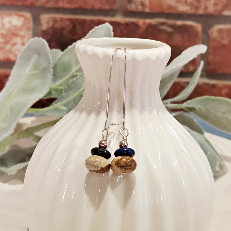 Lapis and Picture Jasper Sterling Silver Dangle Earrings, Lapis Earrings, Picture Jasper Earrings, Sterling Silver Earrings Bild 1