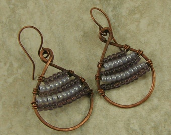 Wire Wrapped Purple Teardrop Earrings, Wire Wrapped Earrings, Dangle Earrings