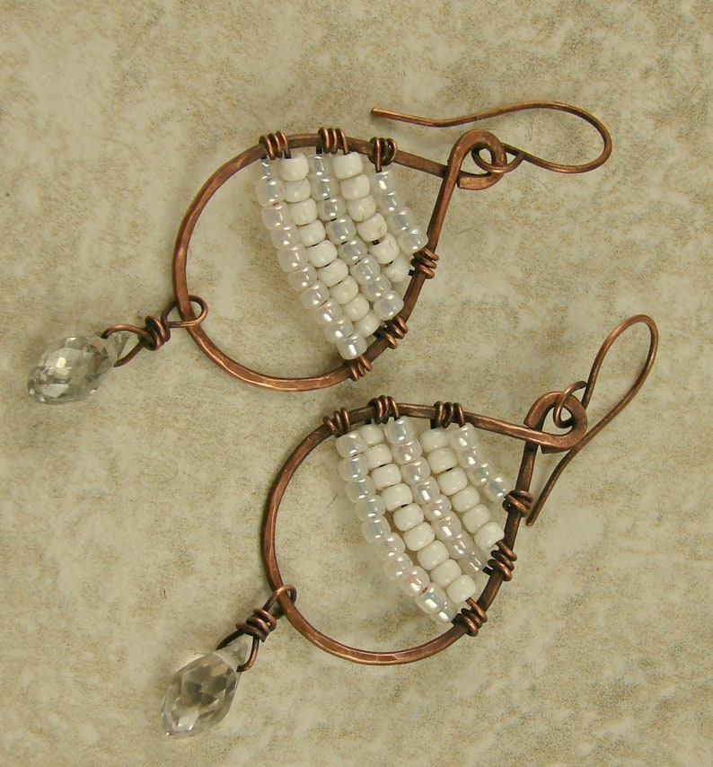 Wire Wrapped White Teardrop Earrings, Wire Wrapped Earrings, Dangle Earrings image 2