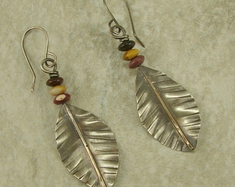 Mookaite Sterling Silver Leaf Dangle Earrings, Sterling Silver Earrings