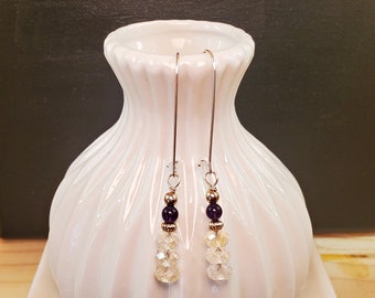 Amethyst And Citrine Sterling Silver Dangle Earrings, Amethyst Earrings, Citrine Earrings,  Sterling Silver Earrings