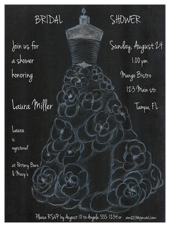 Custom Bridal Shower Invitation Jpeg Wedding Dress On Faux Etsy