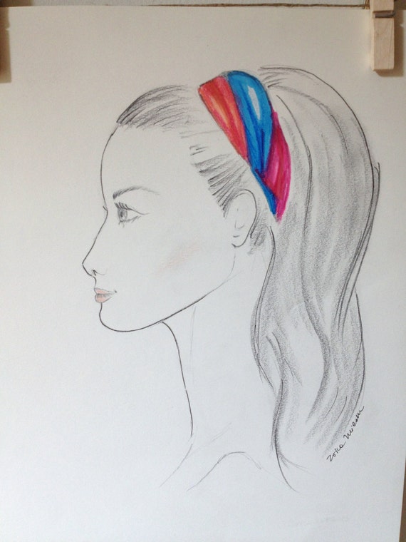 Ołówek Portret Rysunek Szkic Profilu Dziewczyna Wystrój Pokoju Dziewczyny Portret Rysunek Ręka