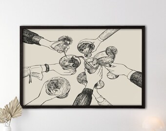 Cheers Print Cute Kitchen Wall Decor Minimalist Wall Art,Mid Modern Century Large Wall Art