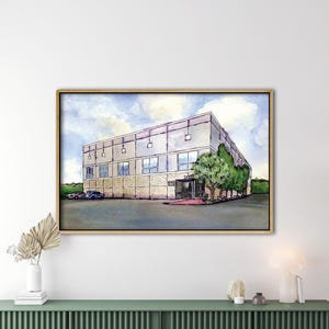 The Office TV Show Watercolor Print – Dunder Mifflin Scranton Building Art – Funny Office Decor for Fans – Pam Beesly Style Artwork