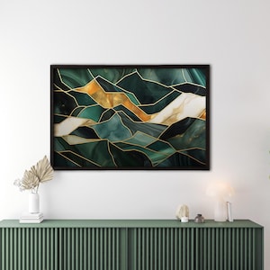 Smaragdgrün Gold Abstrakte Leinwand Wandkunst, Geometrische Marmor Textur Leinwand Druck, Luxuriöse Moderne Kunst für Wohnzimmer, Schlafzimmer Dekor