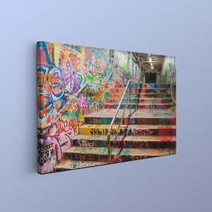 New Amazing Graffiti Stairs, Ready to hang, High quality Canvas, Street art, Graffiti art, Framed Canvas