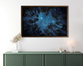 Starry Night Sky Milky Way over Trees Forest Nature Landscape Stars Photography Wrapped Canvas Print Wall Art Office Decor Home Decor