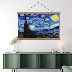 ヴァン・ゴッホの壁画。ヴィンセント・ヴァン・ゴッホ作「星月夜」。ヴァン・ゴッホの版画。ヴァン・ゴッホのアート。ヴァン・ゴッホの絵画。星月夜の版画。有名な芸術作品