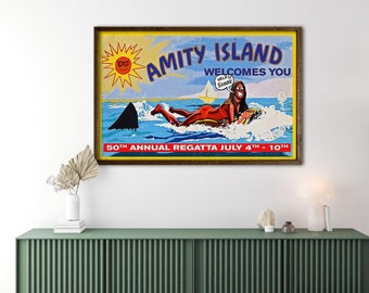 Jaws Inspired Amity Island &quot;Help! Shark&quot;Jaws Canvas Poster,Canvas Home Decor,