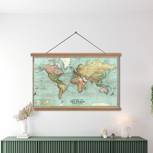 Gerahmte alte Weltkarte, Vintage Landkarte, schöne Weltkarte Vintage Atlas 1914 Mercator-Projektion Leinwanddruck