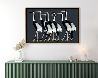 Vintage Bird Wall Art Prints,Japanese Crane Print Farmhouse Decor, Coastal Bird Print,Bird Lover Gift