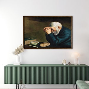 Christian Wall Decor,Grace By Eric Enstrom ,Man Praying Over Bread Canvas Art, Vintage Canvas Art, Old Photography Wall Art.